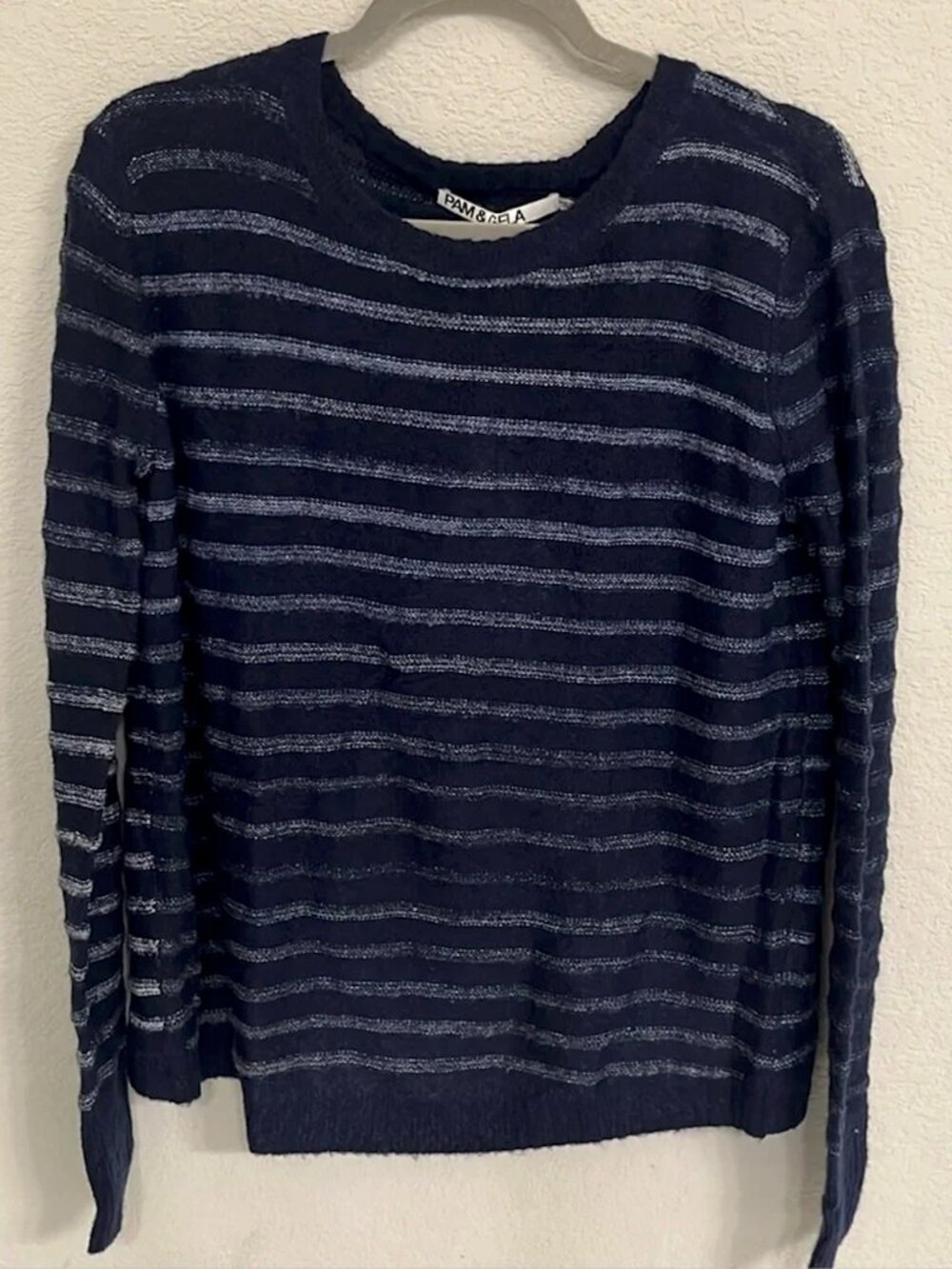 Pam & Gela Navy Striped Open-Back Scoop Neck Sweater